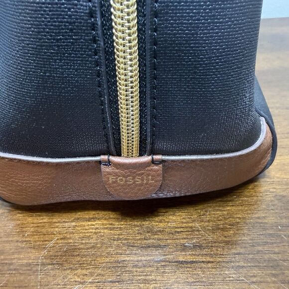 Fossil Sydney Satchel Shoulder Bag Black Brown Leather  Double Handles - Picture 7 of 11